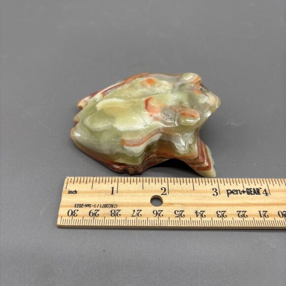 Vintage Hand Carved Onyx Frog Figurine Mexican Banded Stone Animal Sculpture 3" - Picture 7 of 10